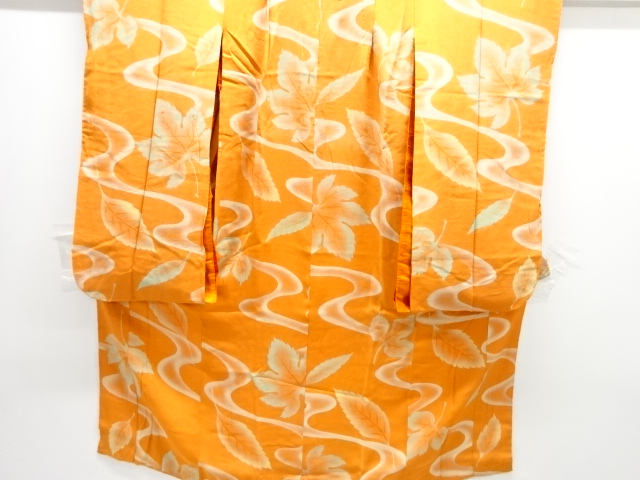 JAPANESE KIMONO / ANTIQUE KIMONO / SILK / KINSHA / LEAVES